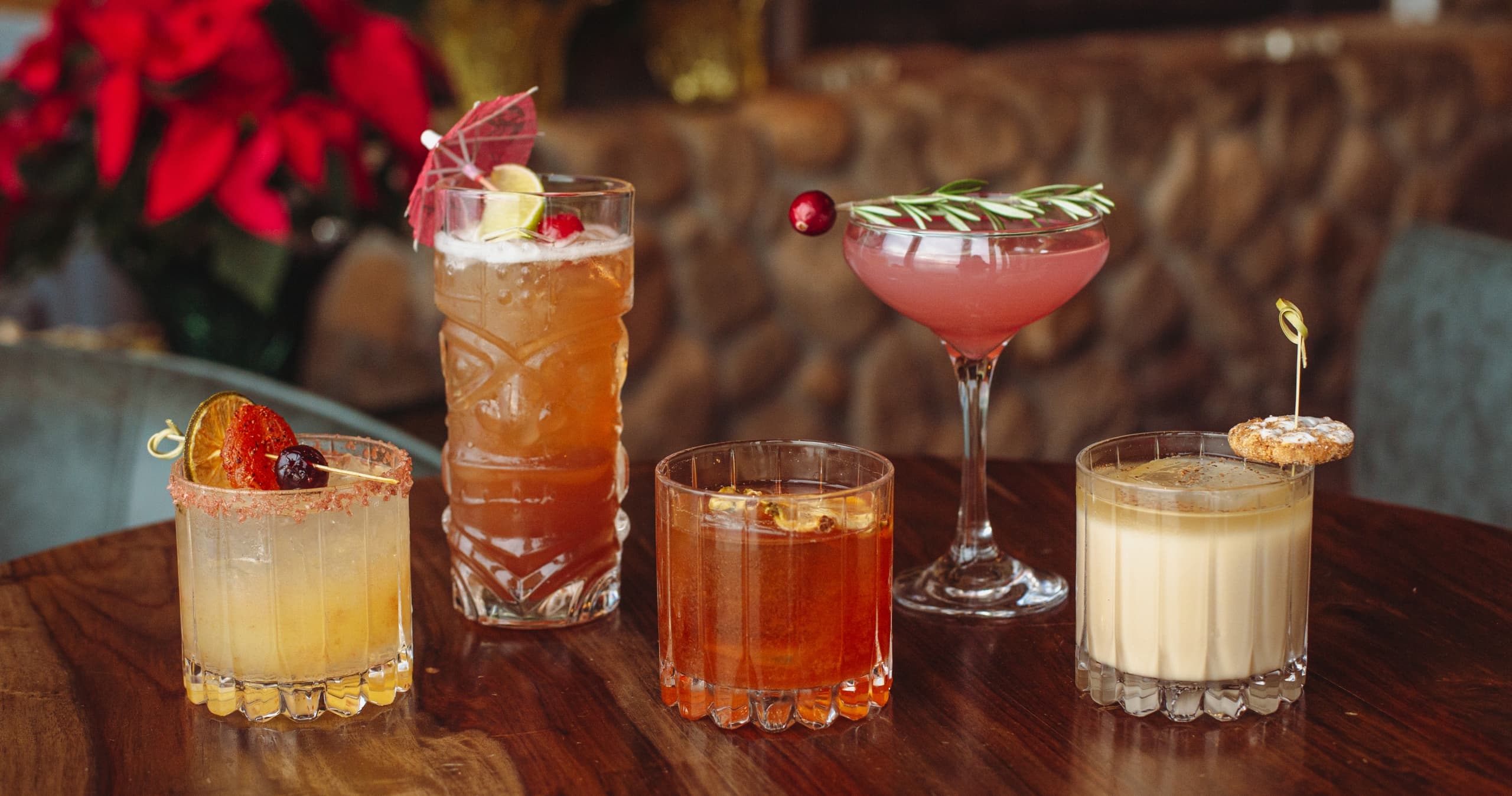 5 different cocktails on a table at the Lobby bar