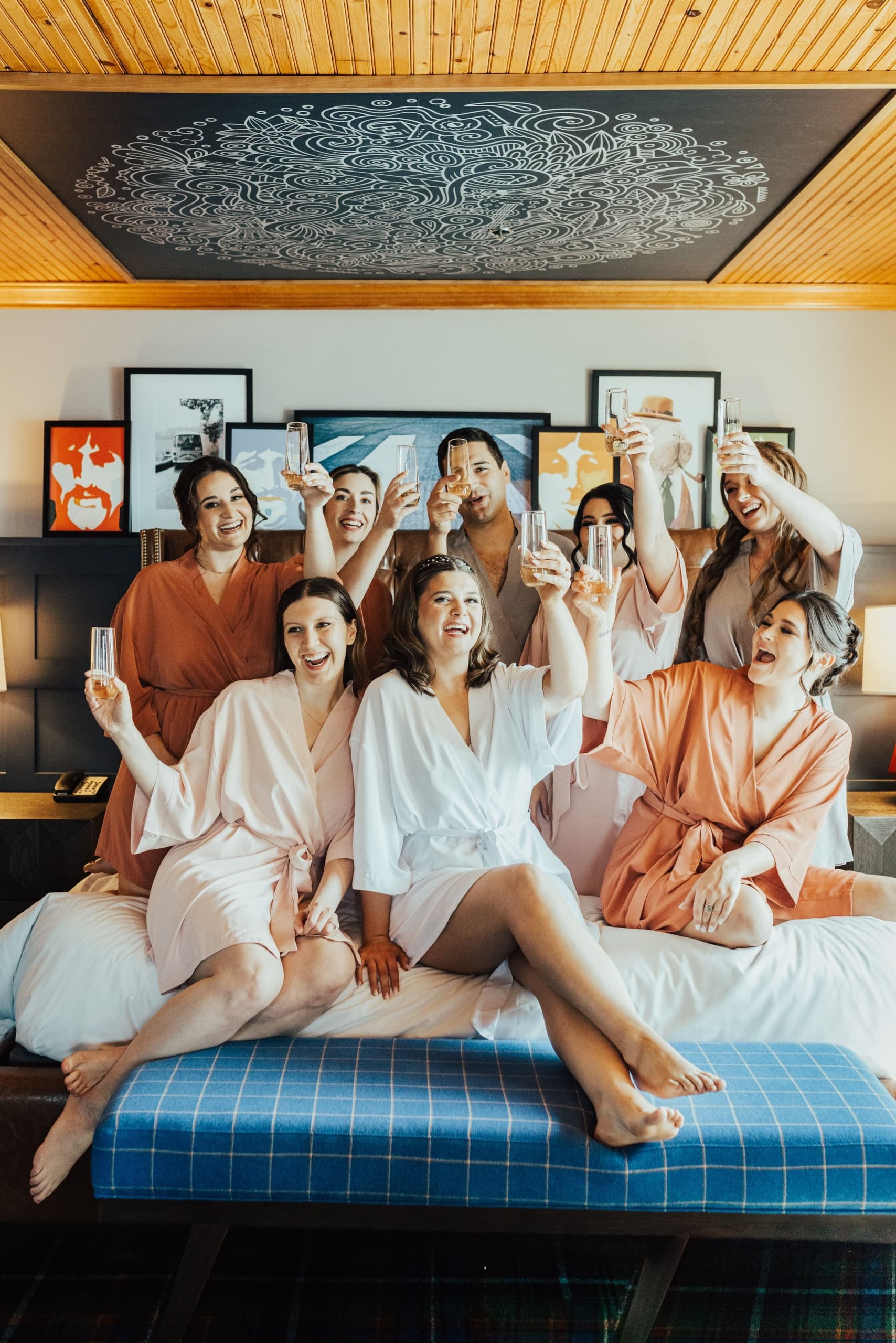 The bride and bride maids in the Beatles Suite at Edgewater