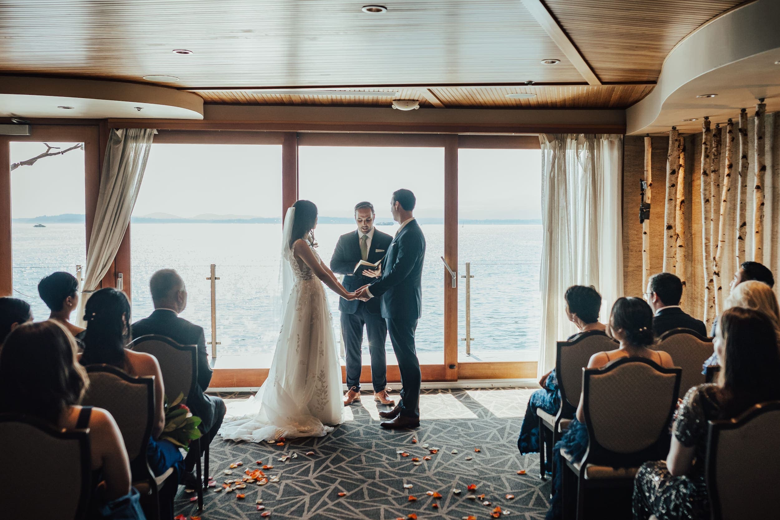 A couple getting married at Edgewater