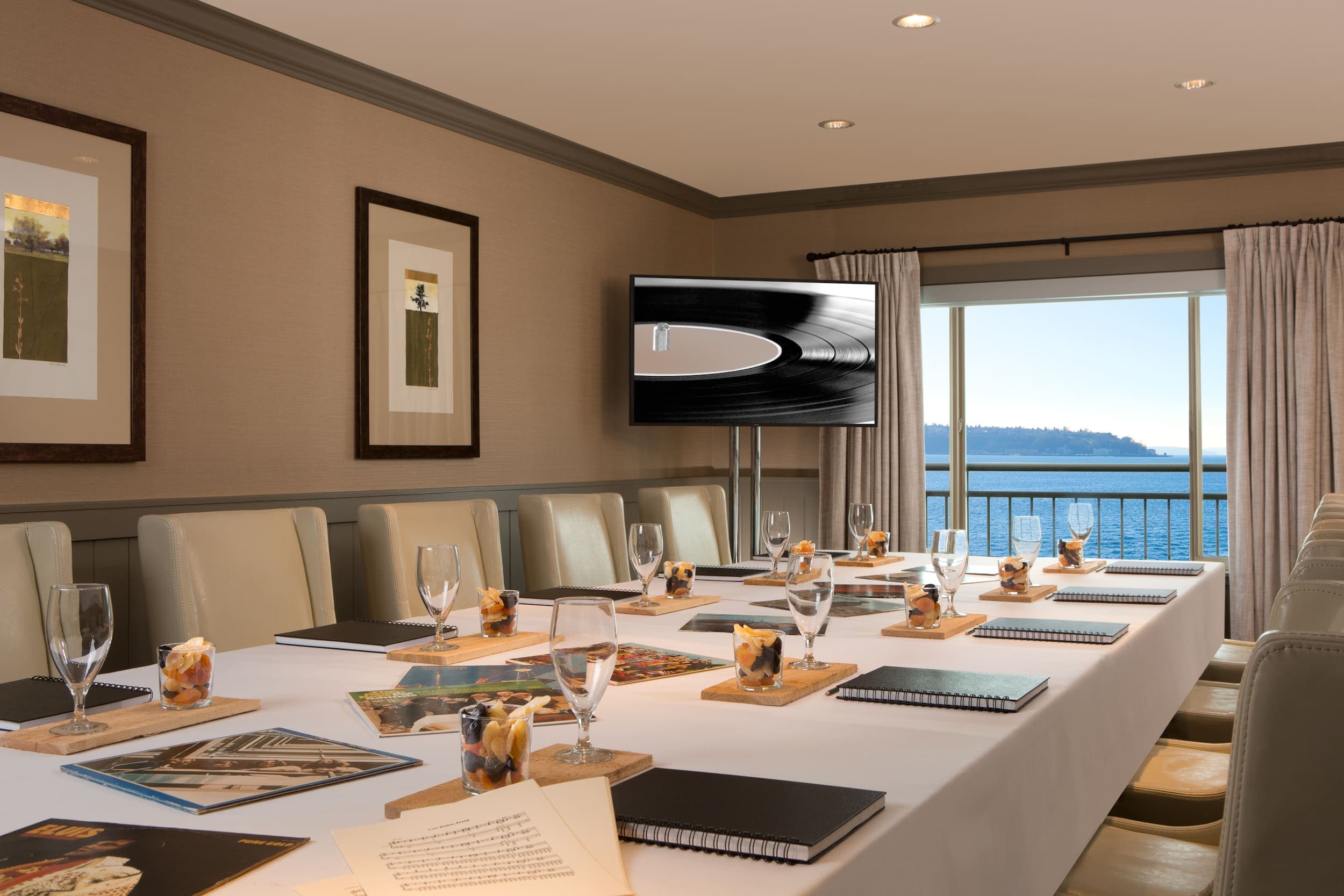 A meeting room setup for a meeting at Edgewater