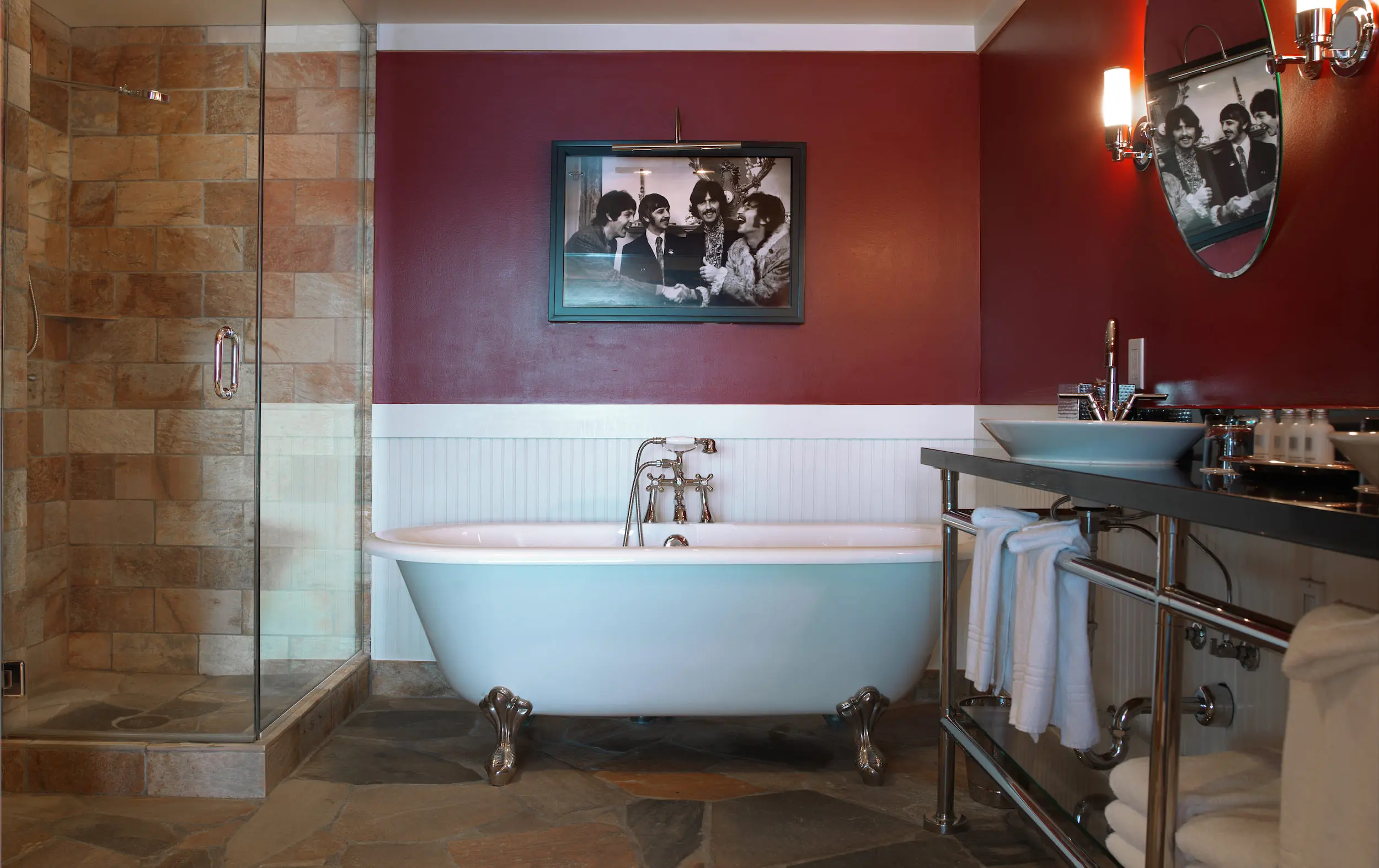 A claw foot tub in the Beatles Suite at Edgewater