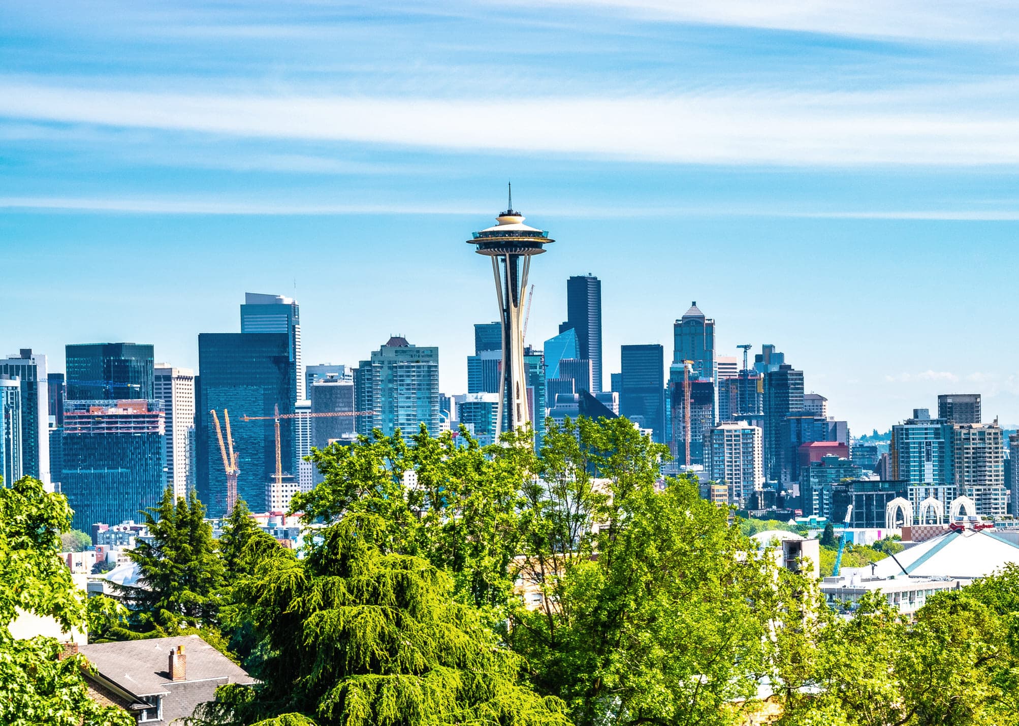 The Seattle Space Needle in the middle of the city