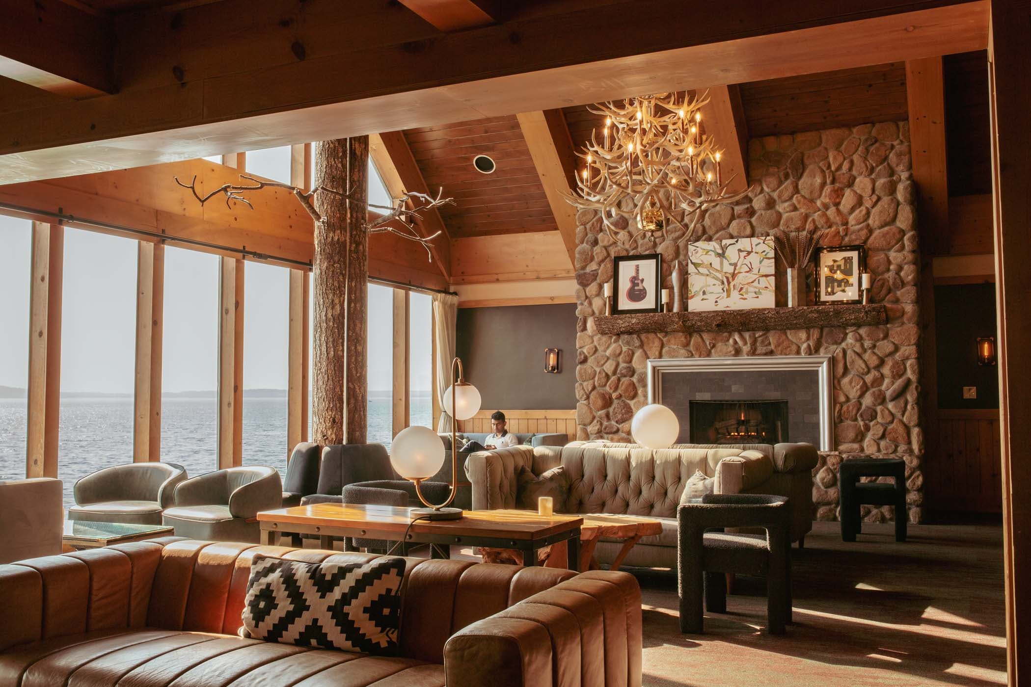 A bright view of the lobby at Edgewater