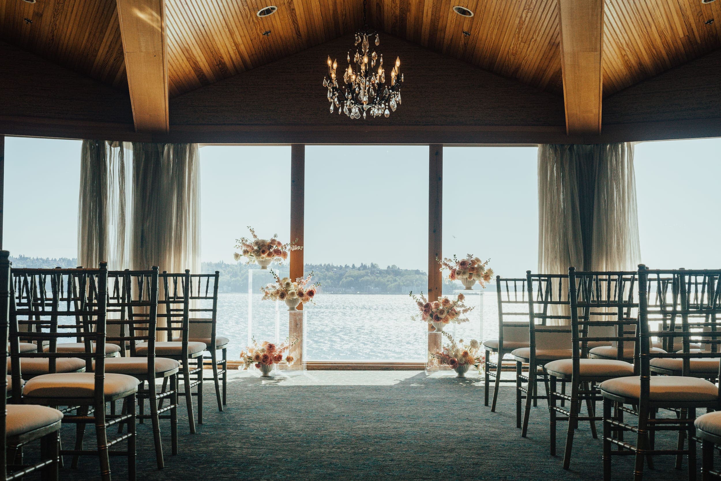 An empty wedding space setup at Edgewater