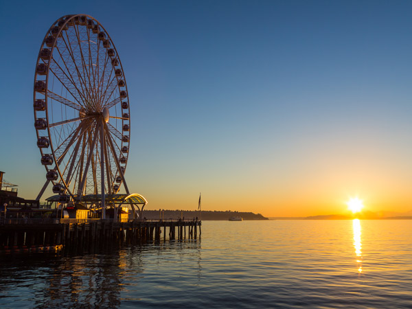 The Seattle Great Wheel At Sunset